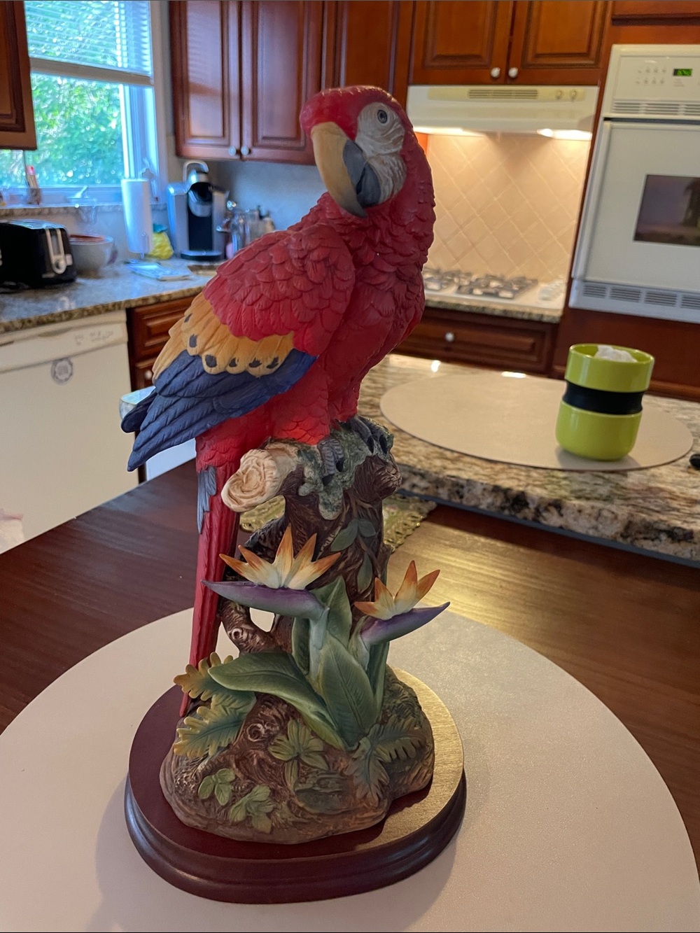 Andrea By Sadek Scarlet Macaw 1983 Figurine with Blue, Green and Yellow Accents